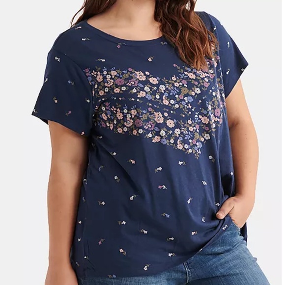 Lucky Brand Floral Boho Printed T-Shirt Size 1X - Picture 1 of 7